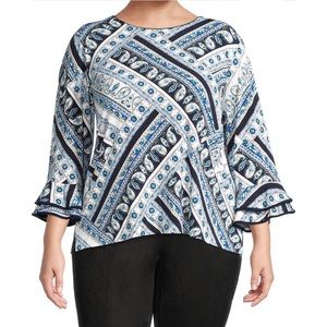 Karl Lagerfeld Paris Plus Bell-Sleeve Print Top